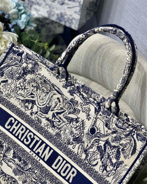 Dior Book Tote M1286 Blue Toile de Jouy Embroidery - luxibagsmall