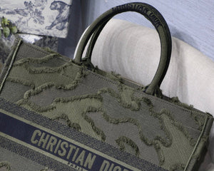 Dior Book Tote M1286 Green Camouflage Embroidery Shopping Bag - luxibagsmall