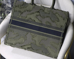 Dior Book Tote M1286 Green Camouflage Embroidery Shopping Bag - luxibagsmall