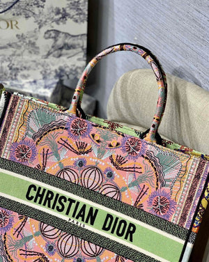 Dior Book Tote M1286 Pink Multicolor Dior In Lights Embroidery - luxibagsmall