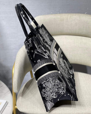 Dior M1286 Large Book Tote Black Toile de Jouy Zodiac latte embroidery - Default Title - View 7