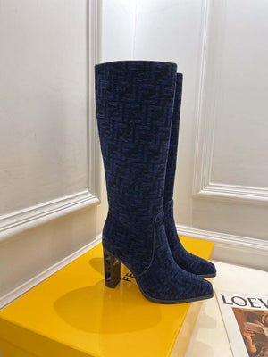 Fendi Women Shoes 8W8348AKXOF1GAA Cut High-heeled blue FF chenille boots 191943 - 35 - View 5
