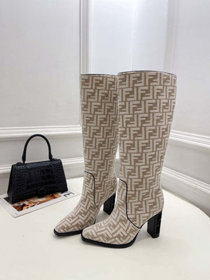 Fendi Women Shoes 8W8348AKXOF1GAA Cut High-heeled blue FF chenille boots 191944 - 35 - View 1