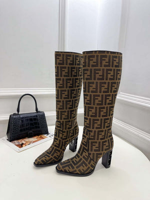 Fendi Women Shoes 8W8348AKXOF1GAA Cut High-heeled blue FF chenille boots 191946 - 35 - View 1