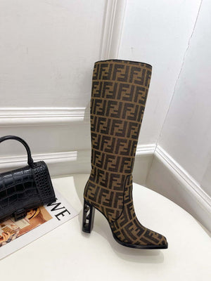 Fendi Women Shoes 8W8348AKXOF1GAA Cut High-heeled blue FF chenille boots 191946 - 35 - View 6
