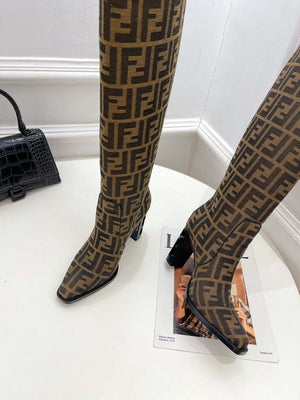 Fendi Women Shoes 8W8348AKXOF1GAA Cut High-heeled blue FF chenille boots 191946 - 35 - View 3