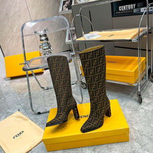 Fendi Women Shoes 8W8348AKXOF1GAA Cut High-heeled blue FF chenille boots 192525 - 35 - View 4