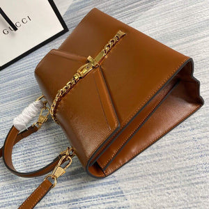 Gucci 602781 Sylvie 1969 Snakeskin Small Top Handle Bag Brown - luxibagsmall
