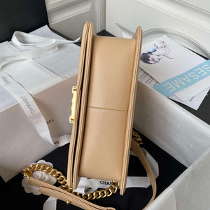 Chanel A94804 Boy Chanel Flap Bag With Handle Grained Shiny Calfskin Gold Tone Metal Beige - Default Title - View 5