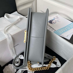 Chanel A94804 Boy Chanel Flap Bag With Handle Grained Shiny Calfskin Gold Tone Metal Gray - Default Title - View 6