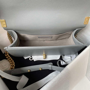 Chanel A94804 Boy Chanel Flap Bag With Handle Grained Shiny Calfskin Gold Tone Metal Gray - Default Title - View 7