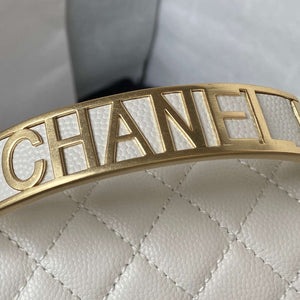 Chanel A94804 Boy Chanel Flap Bag With Handle Grained Shiny Calfskin Gold Tone Metal White - Default Title - View 4
