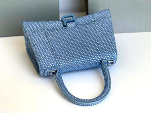 Balenciaga 59283328 Hourglass Top Handle in Blue Suede Calfskin with Rhinestones - Default Title - View 8