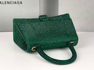 Balenciaga 59283328 Hourglass Top Handle in Dark Green Suede Calfskin with Rhinestones - Default Title - View 8