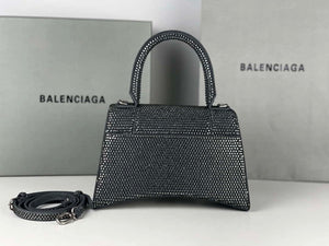 Balenciaga 59283328 Hourglass Top Handle in Gray Suede Calfskin with Rhinestones - Default Title - View 2