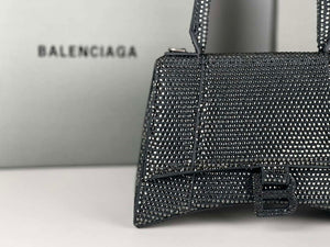 Balenciaga 59283328 Hourglass Top Handle in Gray Suede Calfskin with Rhinestones - Default Title - View 5