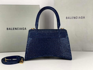Balenciaga 59283328 Hourglass Top Handle in Navy blue Suede Calfskin with Rhinestones - Default Title - View 2