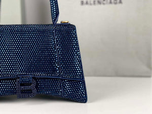 Balenciaga 59283328 Hourglass Top Handle in Navy blue Suede Calfskin with Rhinestones - Default Title - View 6