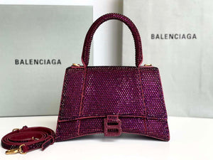 Balenciaga 59283328 Hourglass Top Handle in Purple red Suede Calfskin with Rhinestones - Default Title - View 2