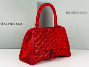 Balenciaga 59283328 Hourglass Top Handle in Red Suede Calfskin with Rhinestones - Default Title - View 3