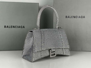 Balenciaga 59283328 Hourglass Top Handle in Sliver Suede Calfskin with Rhinestones µĸ±±¾ - Default Title - View 3