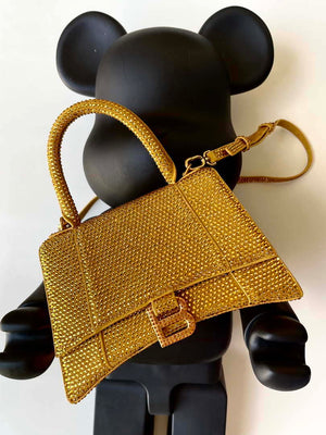 Balenciaga 59283328 Hourglass Top Handle in Yellow Suede Calfskin with Rhinestones - Default Title - View 2