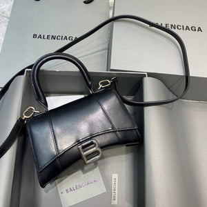Balenciaga 592833 Hourglass XS Top Handle Leather Bag Black Silver - Default Title - View 1