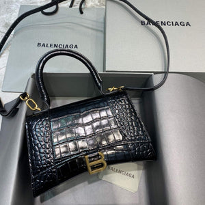 Balenciaga 593546 Hourglass Small Top Handle Crocodile Bag Black Gold - Default Title - View 1
