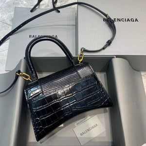 Balenciaga 593546 Hourglass Small Top Handle Crocodile Bag Black Gold - Default Title - View 2