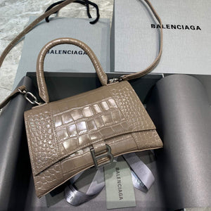 Balenciaga 593546 Hourglass Small Top Handle Crocodile Bag kakhi - Default Title - View 1