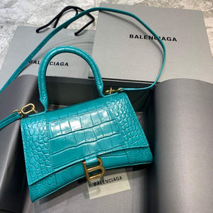 Balenciaga 593546 Hourglass Small Top Handle Crocodile Bag Blue Gold - Default Title - View 1