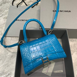 Balenciaga 593546 Hourglass Small Top Handle Crocodile Bag Blue Silver - Default Title - View 1