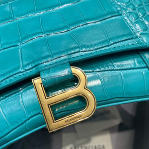 Balenciaga 593546 Hourglass Small Top Handle Crocodile Bag Blue Gold - Default Title - View 5