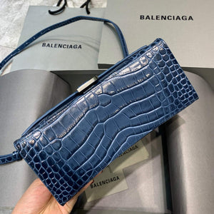 Balenciaga 593546 Hourglass Small Top Handle Crocodile Bag Navy Blue Silver - Default Title - View 4