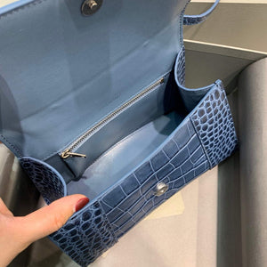 Balenciaga 593546 Hourglass Small Top Handle Crocodile Bag Navy Blue Silver - Default Title - View 8