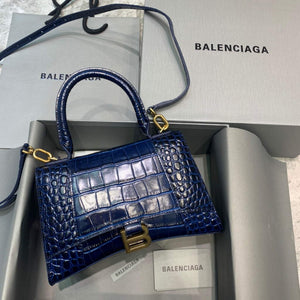 Balenciaga 593546 Hourglass Small Top Handle Crocodile Bag Navy blue - Default Title - View 1