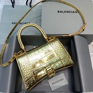 Balenciaga 593546 Hourglass Small Top Handle Crocodile Bag Gold - Default Title - View 1