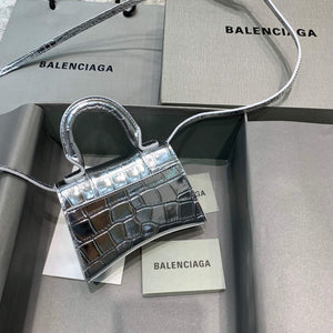 Balenciaga 664676 Hourglass Mini Top Handle Crocodile Bag Silver - Default Title - View 2