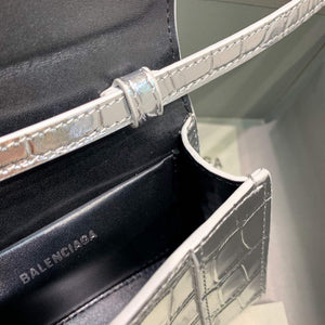 Balenciaga 664676 Hourglass Mini Top Handle Crocodile Bag Silver - Default Title - View 7