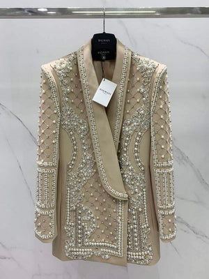Balmain YH0UB071WB54 Women's Fashion Clothing Pearl Blazer B73541 - S - View 1