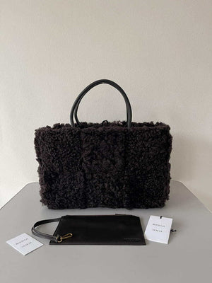 Bottega Veneta BV 652867 Arco Tote Intreccio shearling Black - Default Title - View 1
