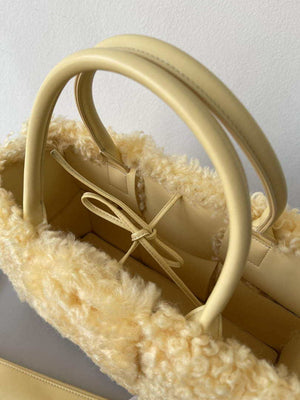 Bottega Veneta BV 652867 Arco Tote Intreccio shearling Light Yellow - Default Title - View 6