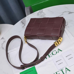 Bottega Veneta BV 666870 Cassette Intreccio grained leather cross-body bag Wine Red - Default Title - View 3