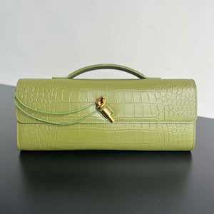 Bottega Veneta BV 741511 Long Clutch Andiamo With Handle Emerald Crocodile-grain Lambskin leather Lemon Green - Default Title - View 1