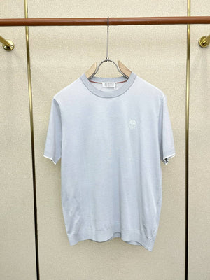 Brunello Cucinelli 262M0B137427 Cotton jersey crew neck T-shirt with faux-layering Bc1013 - Ligth Blue / 48--M - View 3