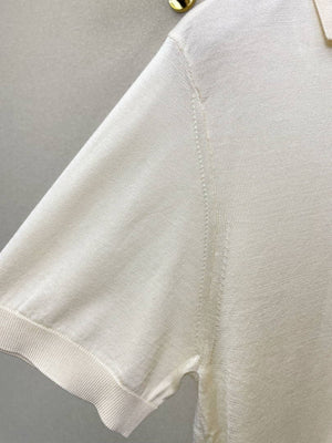Brunello Cucinelli 262M29806505P Cotton textured Argyle lightweight knit polo shirt bc1002 - Beige / 48--M - View 7