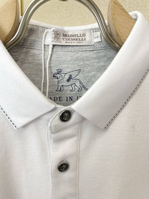 Brunello Cucinelli 262M29806505P Cotton textured Argyle lightweight knit polo shirt bc1004 - White / 48--M - View 7