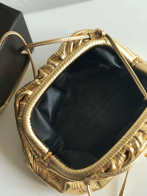 BV 585852 Bottega Veneta Mini Pouch Lambskin leather clutch with strap metallic Gold - Default Title - View 6