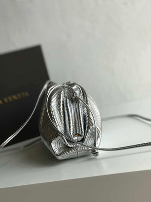 BV 585852 Bottega Veneta Mini Pouch Lambskin leather clutch with strap metallic Sliver - Default Title - View 5