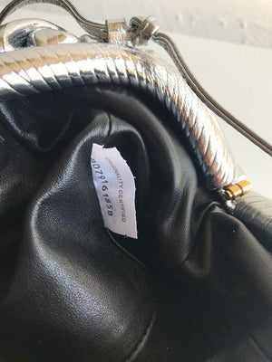 BV 585852 Bottega Veneta Mini Pouch Lambskin leather clutch with strap metallic Sliver - Default Title - View 8